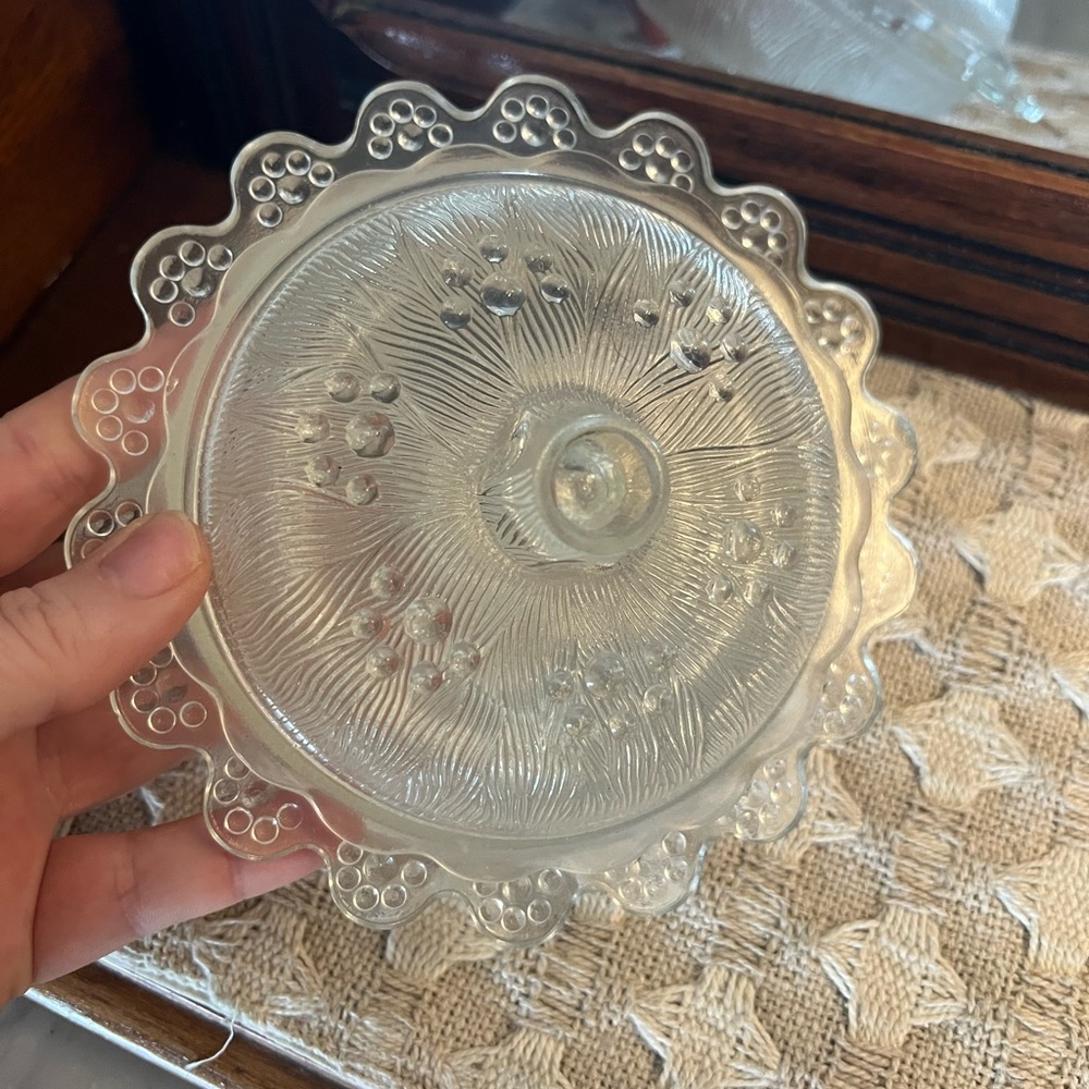 MASSERINI BARACCO Glass *Vintage* Scalloped Edge Candy Dish w/ Lid Clear Bubbles
